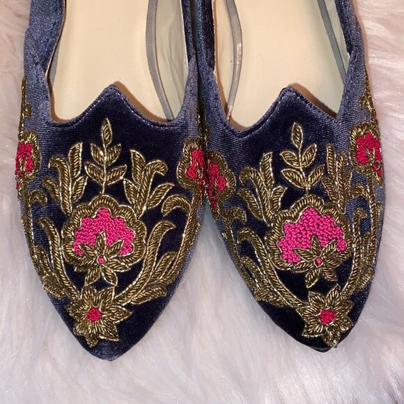 Rungg Gold Bloom handmade in India Velvet embellished shoes size 39/ US 8- 8.5 - Picture 4 of 12